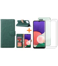 Ntech Samsung A22 5G hoesje bookcase Groen - Samsung Galaxy A22 5G hoesje portemonnee  boek case - A22 book case hoes cover -  A22 5G screenprotector / 2X tempered glass