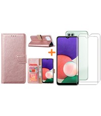 Ntech Samsung A22 5G hoesje bookcase Rose Goud - Samsung Galaxy A22 5G hoesje portemonnee  boek case - A22 book case hoes cover -  A22 5G screenprotector / 2X tempered glass