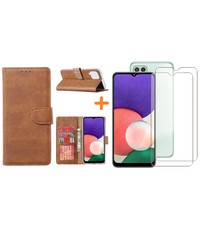 Ntech Samsung A22 5G hoesje bookcase Bruin - Samsung Galaxy A22 5G hoesje portemonnee  boek case - A22 book case hoes cover -  A22 5G screenprotector / 2X tempered glass