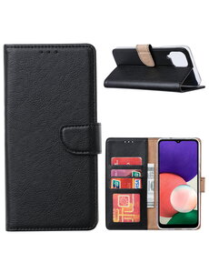 Ntech Samsung A22  4G hoesje bookcase Zwart - Samsung Galaxy A22 4G hoesje portemonnee wallet case -  Hoesje A22 4G book case hoes cover