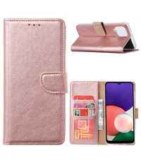 Ntech Samsung A22  4G hoesje bookcase Rose Goud - Samsung Galaxy A22 4G hoesje portemonnee wallet case -  Hoesje A22 4G book case hoes cover