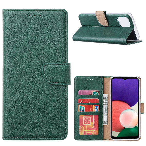 Samsung A22  4G hoesje bookcase Groen - Samsung Galaxy A22 4G hoesje portemonnee wallet case -  Hoesje A22 4G book case hoes cover