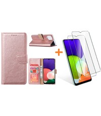 Ntech Samsung A22 4G hoesje bookcase Rose Goud - Samsung Galaxy A22 4G hoesje portemonnee  boek case - A22 book case hoes cover -  A22 4G screenprotector / 2X tempered glass