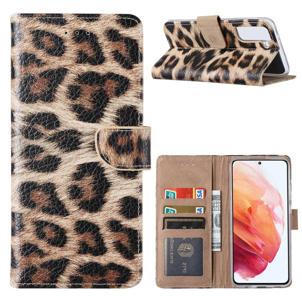 Ntech Samsung S21 Hoesje Luipaard - Samsung Galaxy S21 Boekcase  / Portemonnee Hoesje - Luipaard hoesje Samsung S21 5G