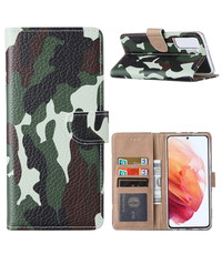 Ntech Samsung Galaxy S21 5G Boekcase / Portemonnee Hoesje Camouflage Legerprint