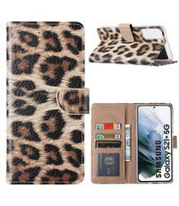 Ntech Samsung Galaxy S21 Plus Boekcase / Portemonnee Hoesje Luipaardprint