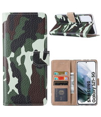 Ntech Samsung Galaxy S21 Plus 5G Boekcase / Portemonnee Hoesje Camouflage Legerprint