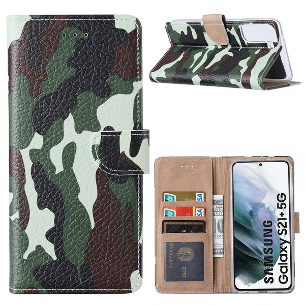 Ntech Hoesje Geschikt Voor Samsung Galaxy S21 Plus Hoesje Camouflage Legerprint - Hoesje Geschikt Voor Samsung Galaxy S21 Plus 5G Boekcase / Portemonnee Hoesje - Camouflage Legerprint hoesje Hoesje Geschikt Voor Samsung Galaxy S21 Plus