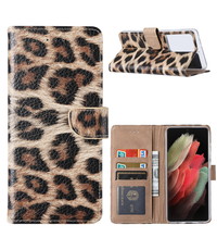 Ntech Samsung Galaxy S21 Ultra Boekcase / Portemonnee Hoesje Luipaardprint