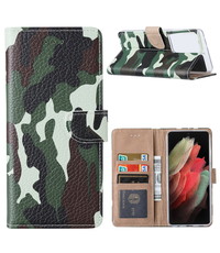 Ntech Samsung Galaxy S21 Ultra 5G Boekcase / Portemonnee Hoesje Camouflage Legerprint
