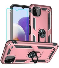 Ntech Samsung A22 Hoesje  Anti-Shock Hybrid Armor hoesje Rose Goud - Samsung Galaxy A22 5G  kickstand Ring houder TPU backcover hoesje - met screenprotector  Galaxy A22 5G - 2 pack