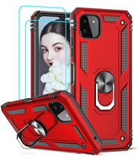 Ntech Samsung A22 Hoesje  Anti-Shock Hybrid Armor hoesje Rood - Samsung Galaxy A22 5G  kickstand Ring houder TPU backcover hoesje - met screenprotector  Galaxy A22 5G - 2 pack