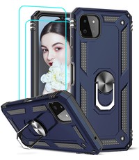 Ntech Samsung A22 Hoesje  Anti-Shock Hybrid Armor hoesje Blauw - Samsung Galaxy A22 5G  kickstand Ring houder TPU backcover hoesje - met screenprotector  Galaxy A22 5G - 2 pack