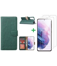 Ntech Samsung Galaxy S21 FE portemonnee hoesje Groen + 2 screenprotector