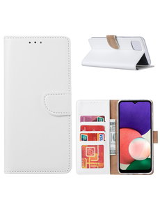 Ntech Samsung A22 hoesje bookcase Wit - Samsung Galaxy A22 5G hoesje portemonnee wallet case -  Hoesje A22 5G book case hoes cover