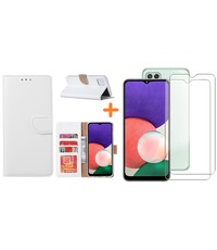 Ntech Samsung A22 5G hoesje bookcase Wit - Samsung Galaxy A22 5G hoesje portemonnee  boek case - A22 book case hoes cover -  A22 5G screenprotector / 2X tempered glass