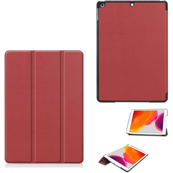 Ntech Hoes geschikt voor iPad 2021 / 2020 / 2019 (9e/8e/7e Generatie / 10.2 inch) Trifold Bookcase Wine Rood – Hoes geschikt voor iPad 2020 hoes 10.2 hard case - Ntech