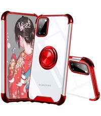 Ntech Samsung Galaxy S20 hoesje anti shock met Ringhouder Transparant / Rood