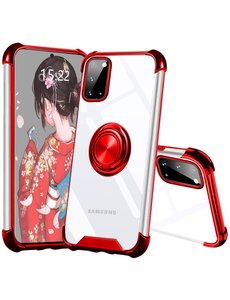 Ntech Samsung Galaxy S20 hoesje anti shock met Ringhouder Transparant / Rood