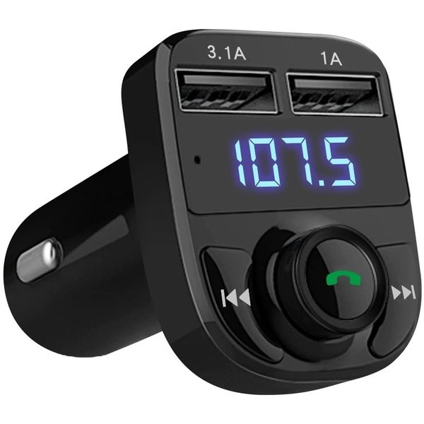 Ntech Ntech - Bluetooth FM Transmitter - Autolader - Bluetooth Carkit - Muziek Streamen - Met Volumeknop en Oplaadfunctie Voor 2 Telefoons Tegelijkertijd - Handsfree Bellen - Extra Grote Microfoon - Telefoon Opladen - Spraakbediening