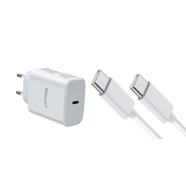 Ntech USB C Oplader Geschikt voor Samsung Galaxy S21, S21 Ultra, Ntech -USB-C Snellader met USB C to C Kabel - usb c Oplader Geschikt voor Samsung Galaxy S21 Plus, S20, S20 Plus / Opladerkabel Oplader Geschikt voor Samsung Galaxy - USB C power adapter