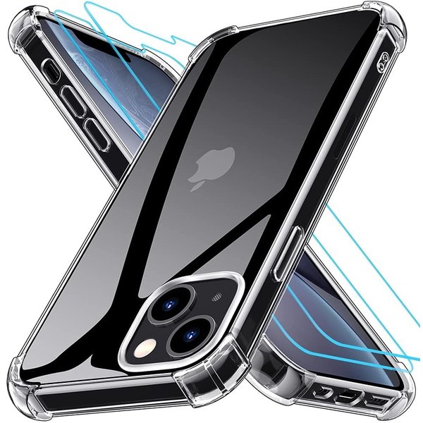 Ntech Hoesje Geschikt voor iPhone 13 Pro hoesje transparant case siliconen - hoesjes Hoesje Geschikt voor iPhone 13 Pro Silicone anti shock cover - 2x Hoesje Geschikt voor iPhone 13 Pro Screenprotector