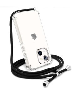 Ntech iPhone 13 Mini Hoesje transparant silicone met Koord - Zwart