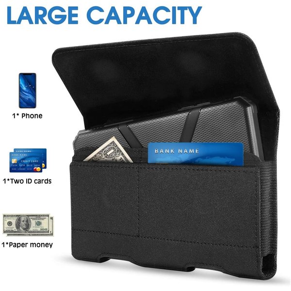 Ntech Riem Holster Hoesje - Universeel Telefoonhoesje Nylon Holster 5.5 Hoesje Geschikt Voor Samsung Galaxy A7 2018 / A6 Plus / A9 / A80 / A90 / J6 Plus / J7/ Huawei P50 / P30 Lite/ P40 / P40 Pro / Zwart