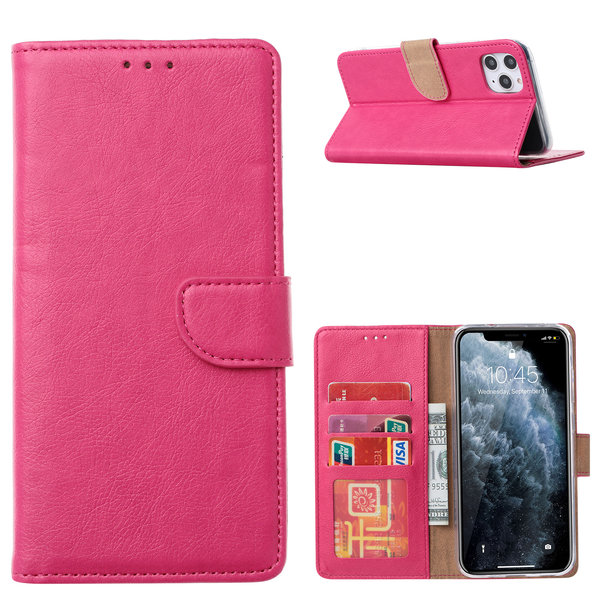 Ntech Hoesje Geschikt voor iPhone 13 Mini bookcase Met 2 stuks screenprotector temperede glass – Pink