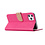 Ntech Hoesje Geschikt voor iPhone 13 Mini bookcase Met 2 stuks screenprotector temperede glass – Pink