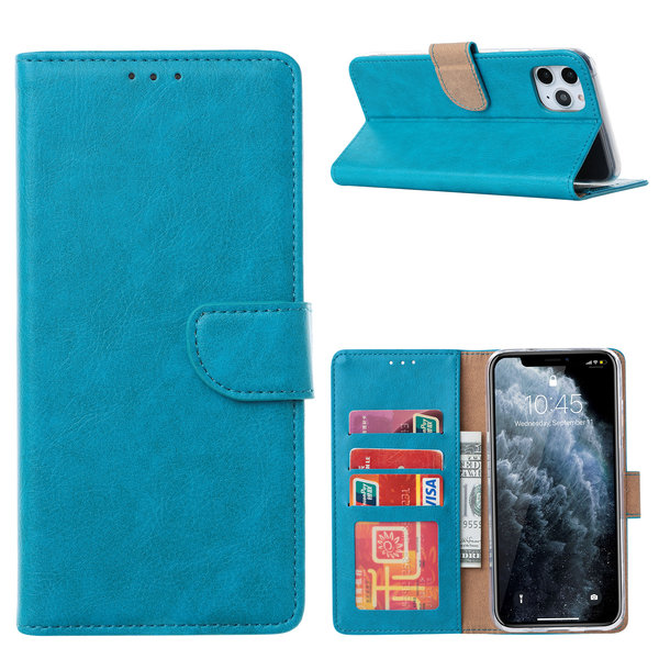 Ntech Hoesje Geschikt voor iPhone 13 Mini bookcase Met 2 stuks screenprotector temperede glass – Blauw