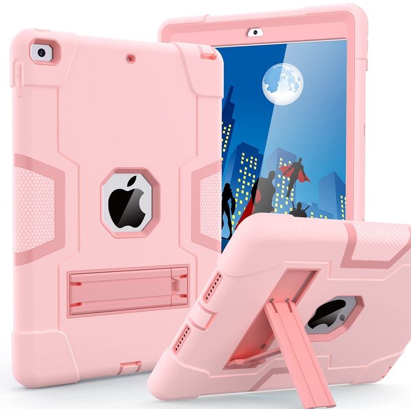 Ntech iPad 2021 Hoes - iPad 2020 hoes - Hoes iPad 2019  - iPad 10.2 hoes  - Schokbestendige Back Cover met kicktand - Hybrid Armor Case Rose Goud