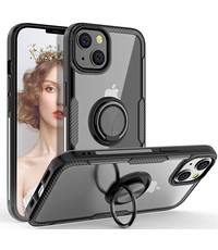 Ntech iPhone 13 hoesje - Luxe Back Hoesje iPhone 13 case met Metalen Ring houder - Zwart