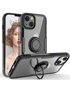 Ntech iPhone 13 hoesje - Luxe Back Hoesje iPhone 13 case met Metalen Ring houder - Zwart