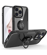 Ntech iPhone 13 Pro hoesje - Luxe Back Hoesje iPhone 13 Pro case met Metalen Ring houder - Zwart