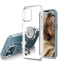 Ntech iPhone 13 Mini hoesje Transparant Luxe Backcover met Metalen Ring houder