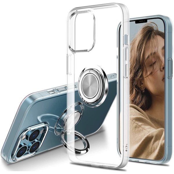 Ntech  Hoesje Geschikt voor iPhone 13 Mini hoesje Transparant Luxe Backcover - Hoesje Geschikt voor iPhone 13 Mini - Hoesje Geschikt voor iPhone 13 Mini case met Metalen Ring houder - Transparant
