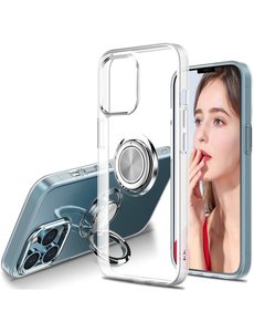 Ntech iPhone 13 hoesje Transparant Luxe  Backcover met Metalen Ring houder