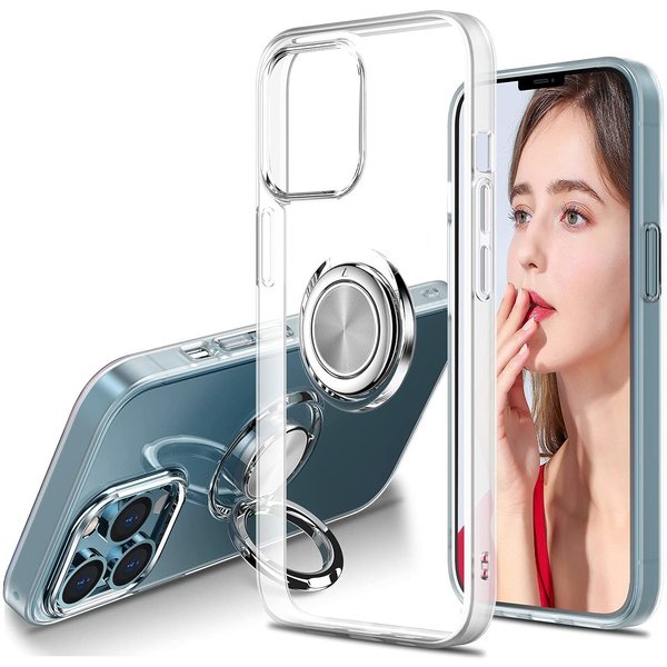 Ntech Hoesje Geschikt voor iPhone 13 hoesje Transparant Luxe Backcover - Hoesje Geschikt voor iPhone 13 - Hoesje Geschikt voor iPhone 13 case met Metalen Ring houder - Transparant