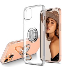 Ntech iPhone 13 Pro Max hoesje Transparant Luxe Backcover met Metalen Ring houder