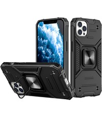 Ntech iPhone 13 Hoesje - Heavy Duty Armor met kickstand ringhouder  Zwart