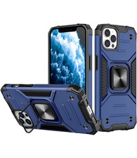 Ntech iPhone 13 Hoesje - Heavy Duty Armor met kickstand ringhouder  Blauw