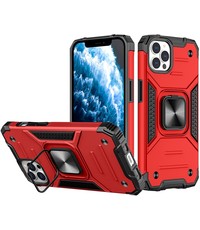 Ntech iPhone 13 Hoesje - Heavy Duty Armor met kickstand ringhouder  Rood