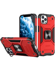 Ntech iPhone 13 Hoesje - Heavy Duty Armor met kickstand ringhouder  Rood