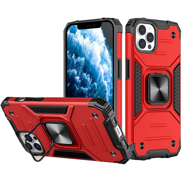 Ntech Hoesje Geschikt voor iPhone 13 - Heavy Duty Armor Hoesje met Kickstand ringhouder – Rood