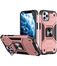 Ntech iPhone 13 Hoesje - Heavy Duty Armor met kickstand ringhouder  Rose Goud