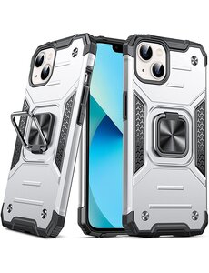 Ntech iPhone 13 Pro Hoesje - Heavy Duty Armor met kickstand ringhouder  Zilver