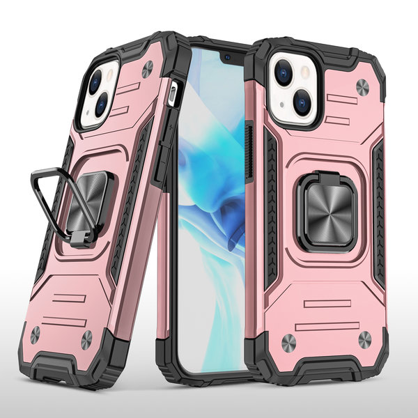 Ntech Hoesje Geschikt voor iPhone 13 Pro - Heavy Duty Armor Hoesje met Kickstand ringhouder – Rosegoud