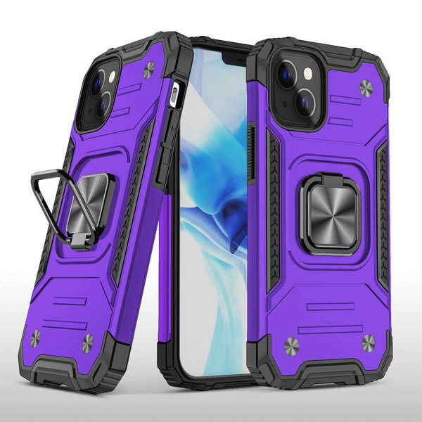 Ntech Hoesje Geschikt voor iPhone 13 Pro - Heavy Duty Armor Hoesje met Kickstand ringhouder – Paars