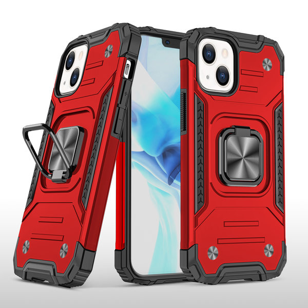 Ntech Hoesje Geschikt voor iPhone 13 Pro - Heavy Duty Armor Hoesje met Kickstand ringhouder – Rood